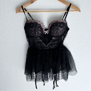 Victoria’s Secret Corset with Garters and Tutu Skirt Pink Black Sz 34C